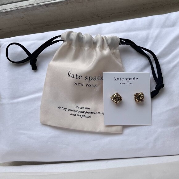 Kate Spade New York Glitter Square Stud Earrings- Gold- Never Worn - Picture 1 of 5